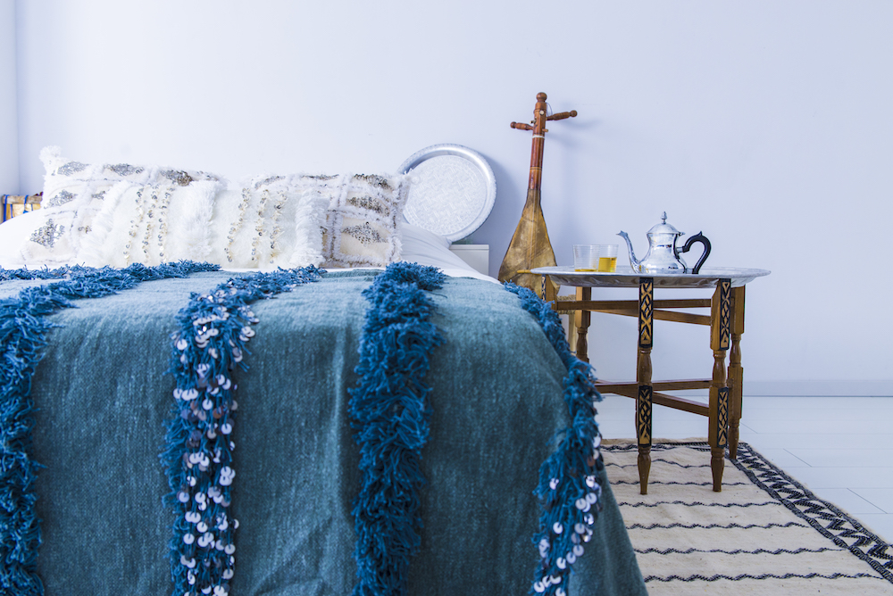 Styling ID Tips & Trends Stijlvolle Marokkaanse meubels en accessoires Handgemaakte fluwelen handira